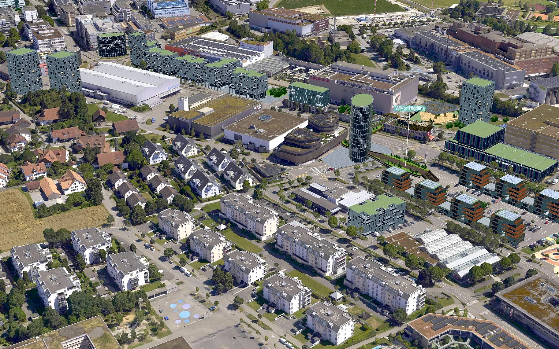 3D-Mesh für die Zukunftsvision (WiVo*) der Gemeinde Volketswil, Aufnahme 1 von 6 (3D-Mesh, Orthofoto)