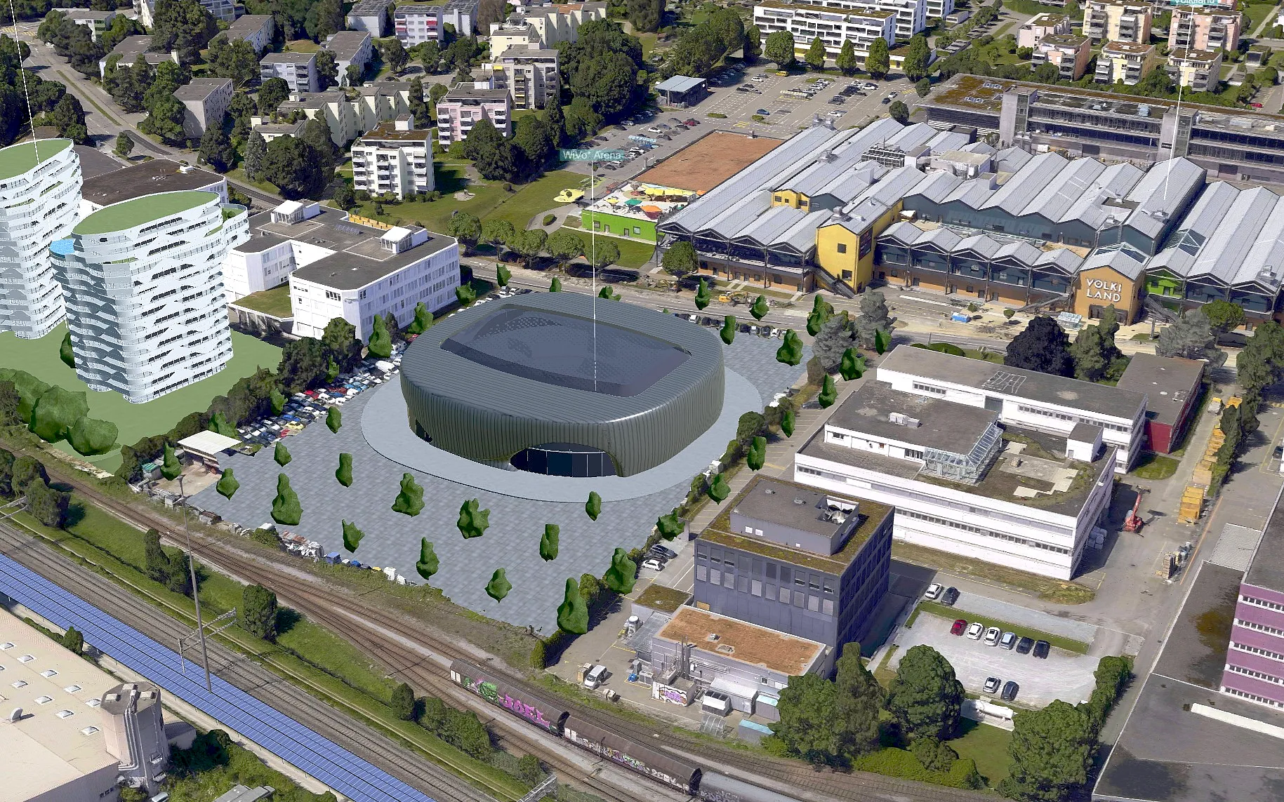 3D-Mesh für die Zukunftsvision (WiVo*) der Gemeinde Volketswil, Aufnahme 4 von 6 (3D-Mesh, Orthofoto)