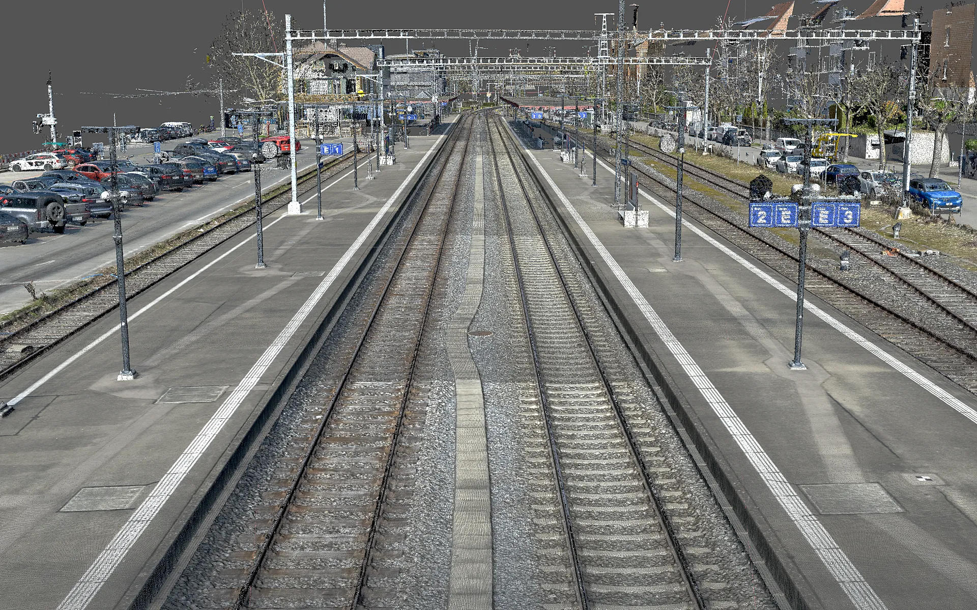 Drohnenvermessung Bahnhof Zürich Tiefenbrunnen, Aufnahme 1 von 6 (Punktwolke, Orthofoto, LiDAR, SBB)