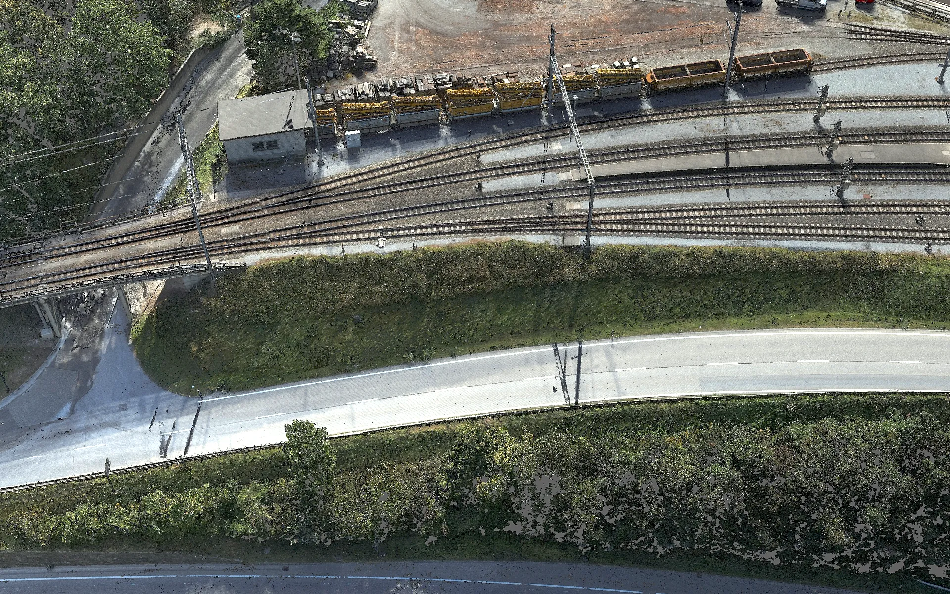 Punktwolken-Fusion am Bahnhof Reichenau-Tamins, Aufnahme 2 von 6 (Punktwolke, LiDAR, Orthofoto, 3D-Mesh)