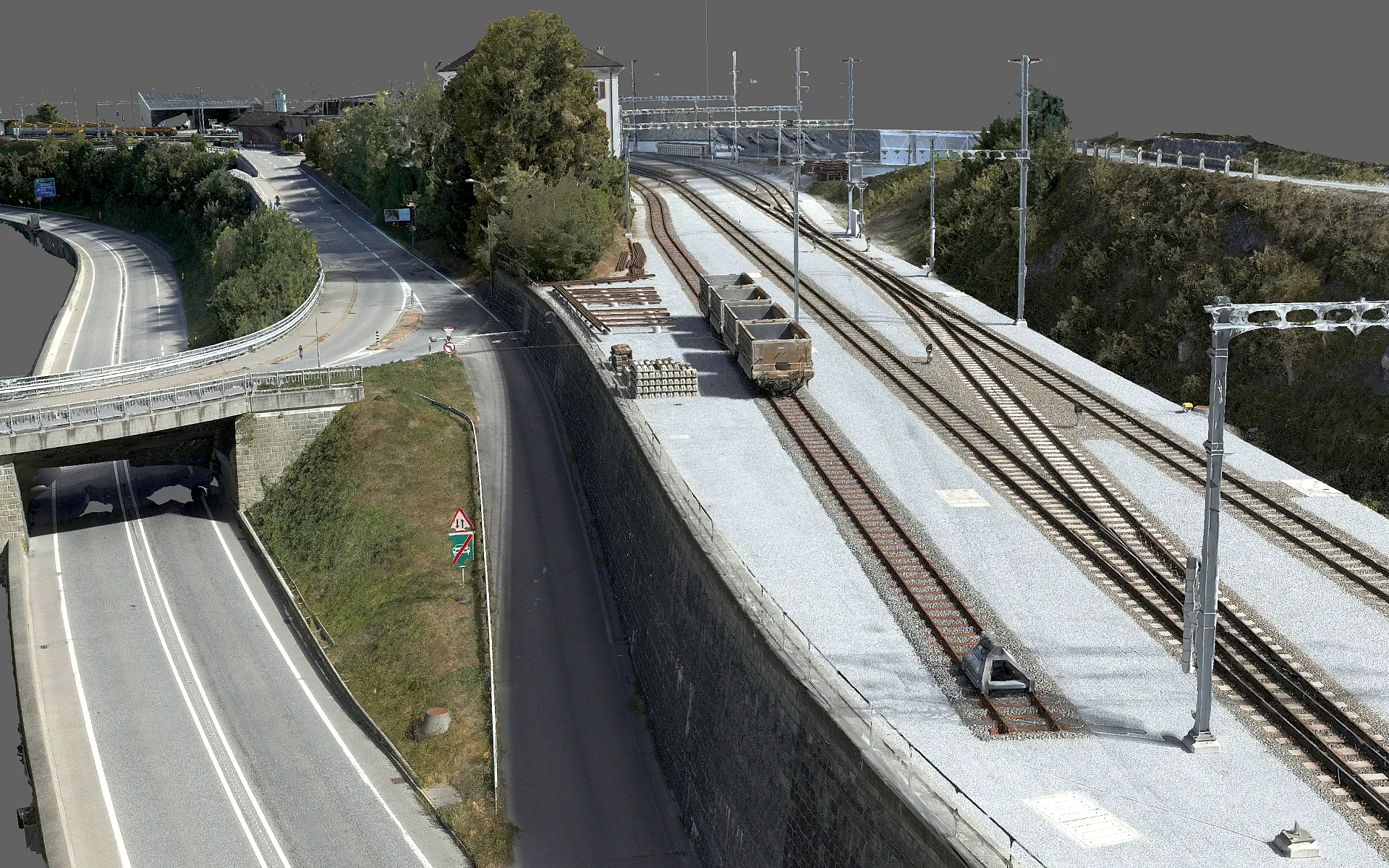 Punktwolken-Fusion am Bahnhof Reichenau-Tamins, Aufnahme 3 von 6 (Punktwolke, LiDAR, Orthofoto, 3D-Mesh)