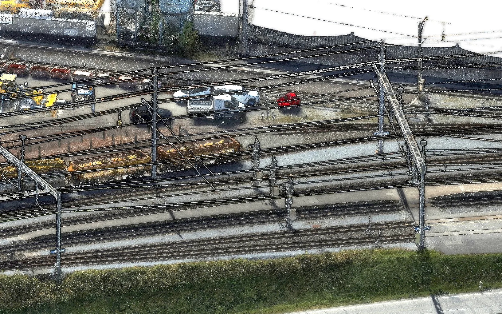 Punktwolken-Fusion am Bahnhof Reichenau-Tamins, Aufnahme 5 von 6 (Punktwolke, LiDAR, Orthofoto, 3D-Mesh)