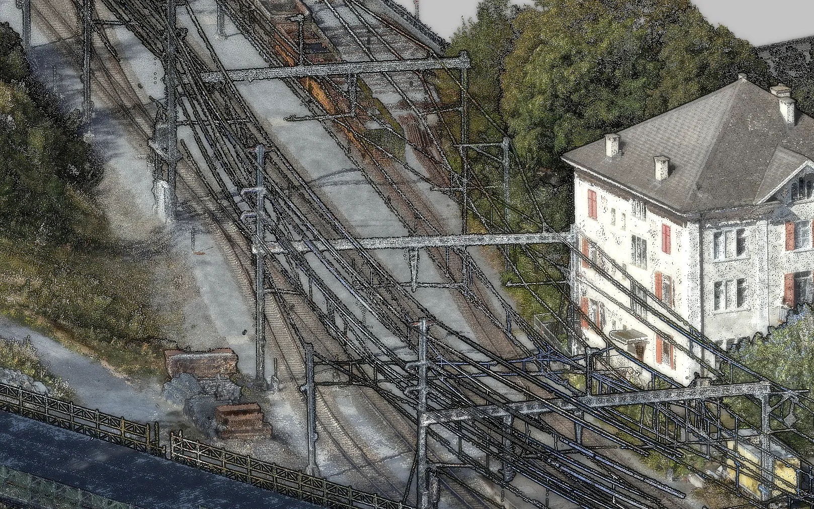 Punktwolken-Fusion am Bahnhof Reichenau-Tamins, Aufnahme 6 von 6 (Punktwolke, LiDAR, Orthofoto, 3D-Mesh)