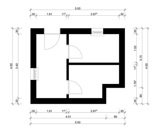 Vermassung als 2D-Plan im Modellierungsstandard Hoch