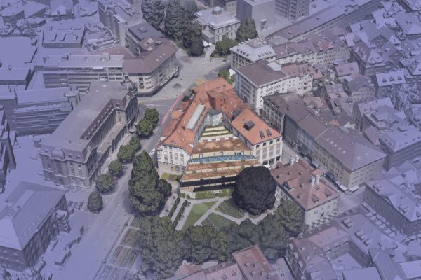 Texturiertes 3D-Modell eines Gebäudekomplexes